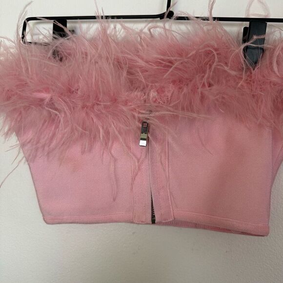 Superdown Ramona Feather Trim Bustier Top in Blush Pink - Picture 5 of 11